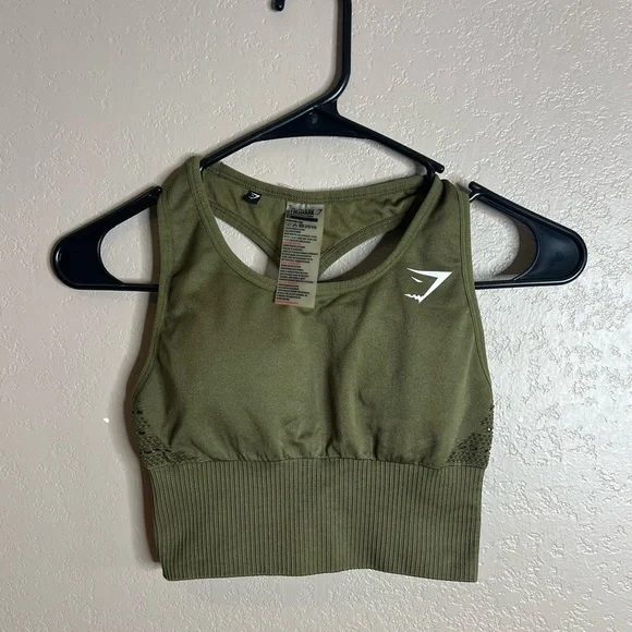 Gymshark Seamless Olive Green Sports Bra - Picture 1 of 5